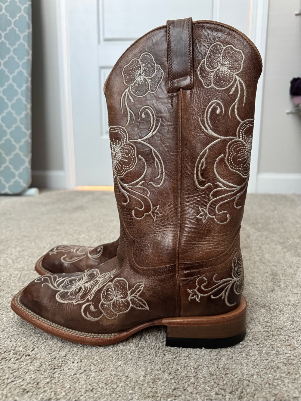 Shyanne Women's Lasy Floral Embroidered Western Boots - Broad Square Toe